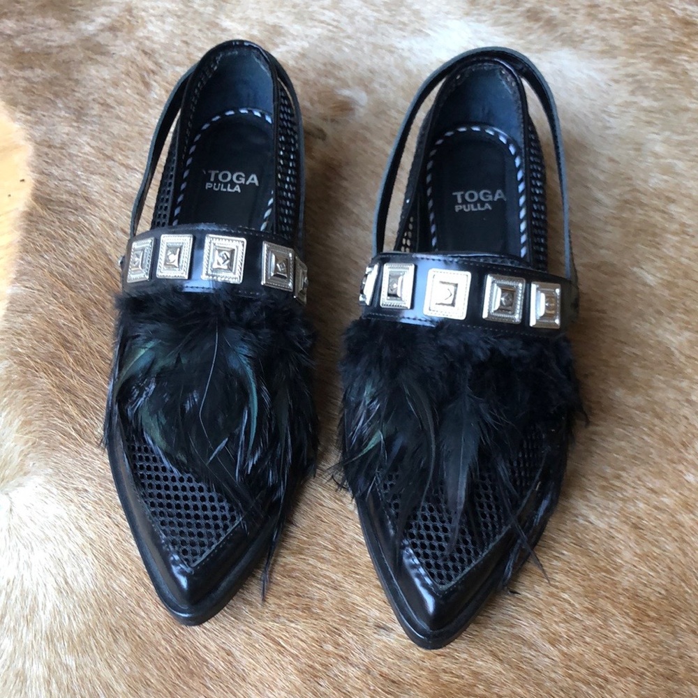 Toga Pulla Black Mesh women’s Shoes with fur attachment size 38